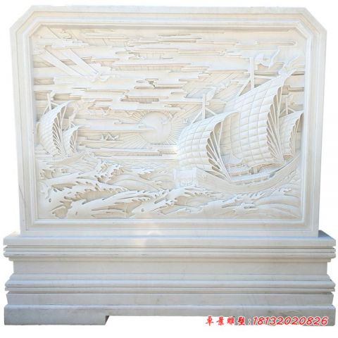 汉白玉一帆风顺石浮雕