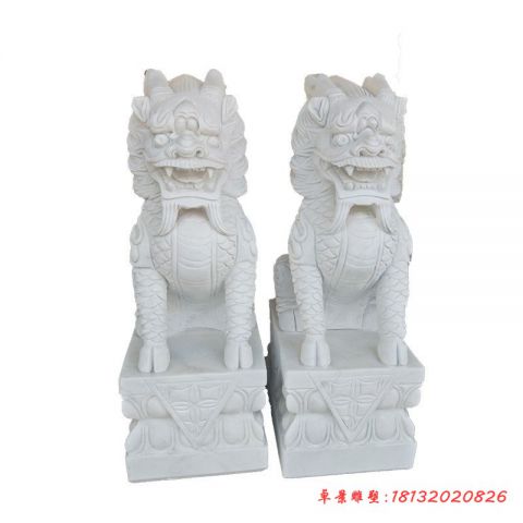 门前汉白玉镇宅麒麟雕塑