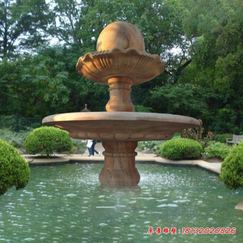 晚霞红双层风水球喷泉雕塑