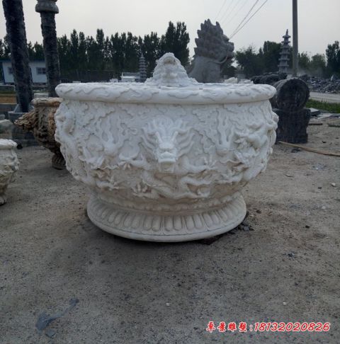 汉白玉庭院水缸石雕