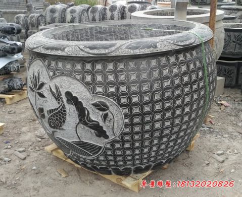 青石仿古圆形水缸石雕
