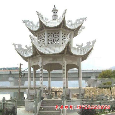 大理石公园双层石雕凉亭