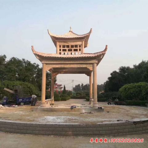 景区园林四角凉亭石雕