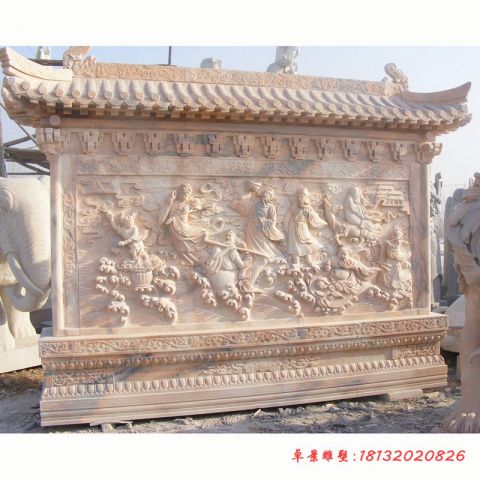 晚霞红八仙浮雕石影壁