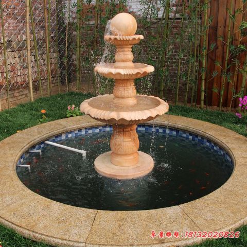 庭院晚霞红三层风水球雕塑