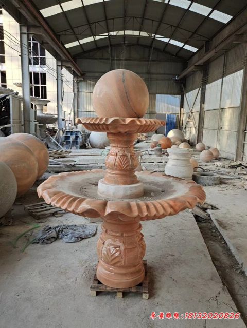 公园晚霞红双层风水球雕塑