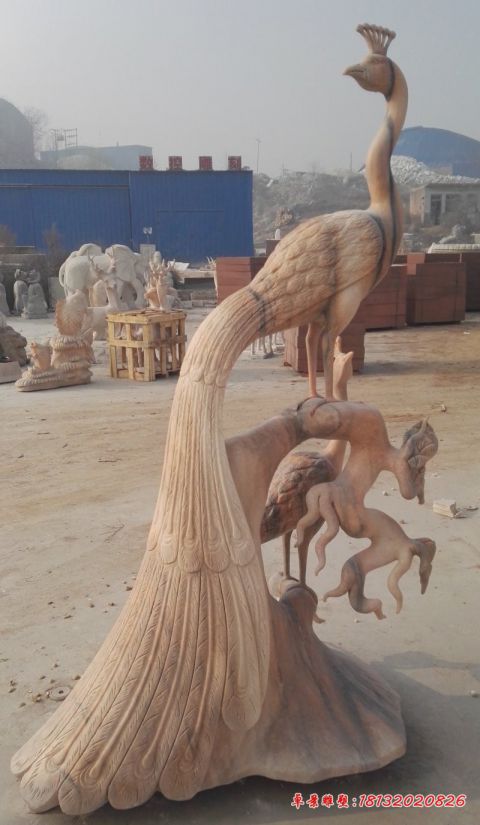 公园动物晚霞红孔雀石雕