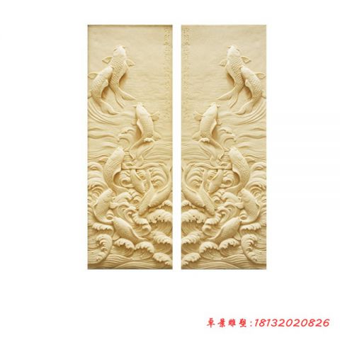砂岩鱼壁画石浮雕