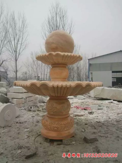 庭院晚霞红双层石雕风水球