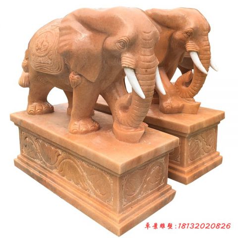 晚霞红企业门前大象石雕