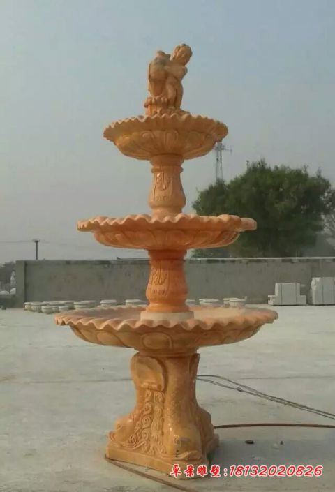 园林晚霞红三层喷泉石雕