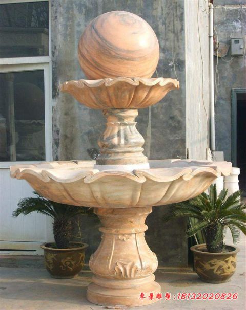 园林晚霞红双层风水球雕塑