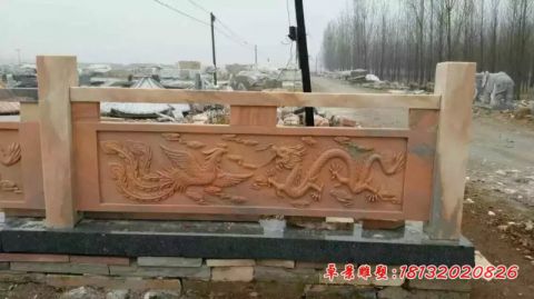 晚霞红龙凤浮雕石栏板