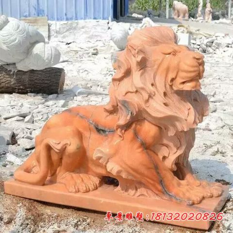 门前晚霞红欧式石雕狮子