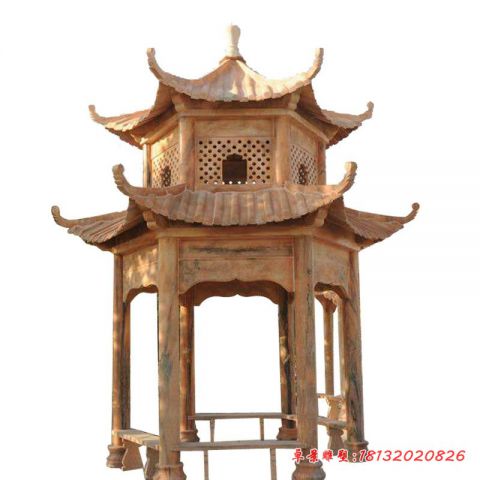 园林双层六角凉亭石雕