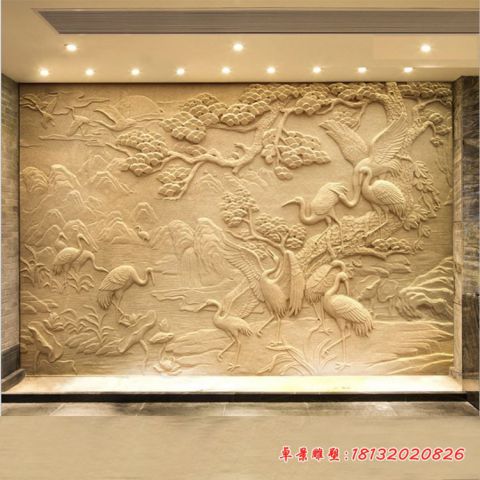 砂岩松鹤延年壁画石浮雕