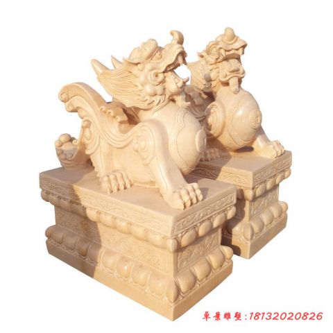 门前晚霞红招财貔貅雕塑