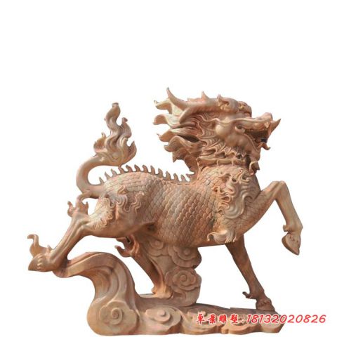 晚霞红门前镇宅麒麟石雕