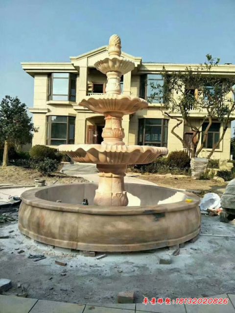 别墅晚霞红三层喷泉雕塑