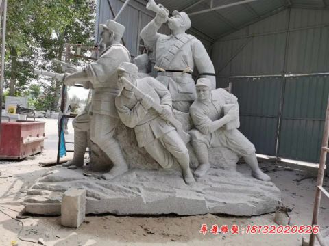 大理石八路军人物石雕