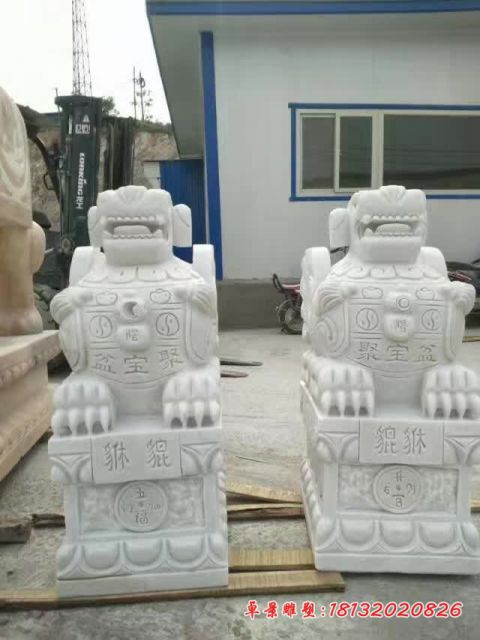 汉白玉聚宝盆招财貔貅石雕