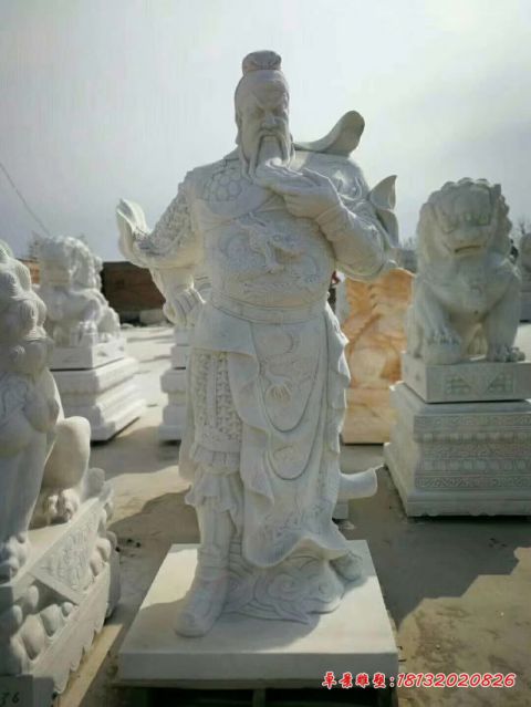 汉白玉古代名人关公石雕