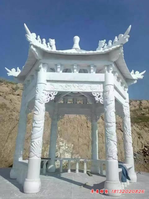 汉白玉龙浮雕石凉亭