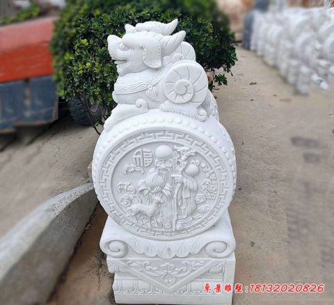 汉白玉老寿星浮雕门墩石雕
