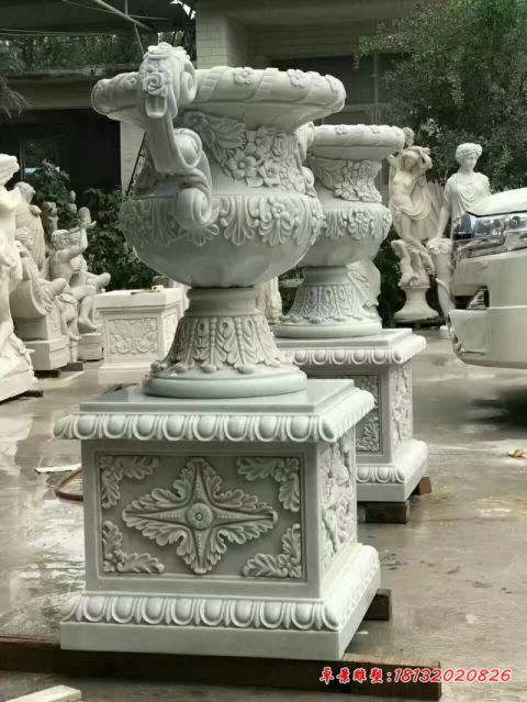 欧式汉白玉花盆雕塑
