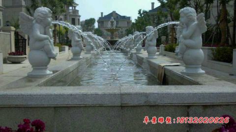 小区汉白玉喷水小天使石雕