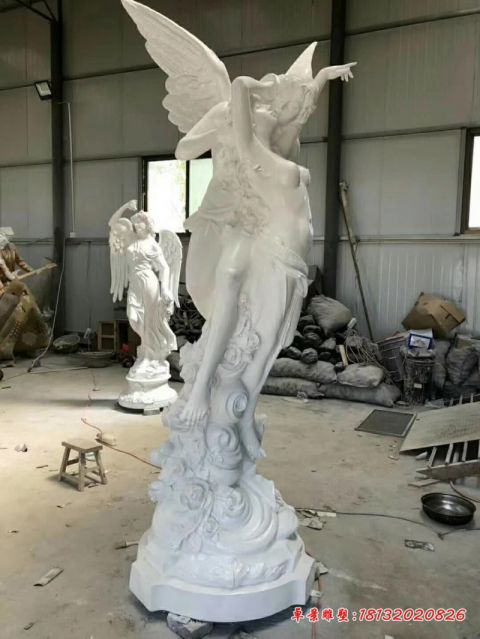 汉白玉西方人物丘比特与普赛克石雕