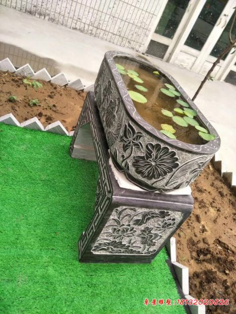 小区仿古方形水缸石雕