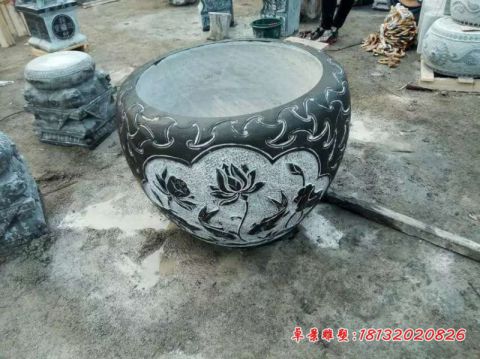 仿古荷花浮雕水缸石雕