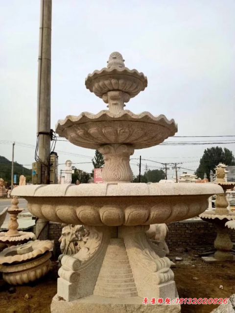 花岗岩欧式三层石雕喷泉