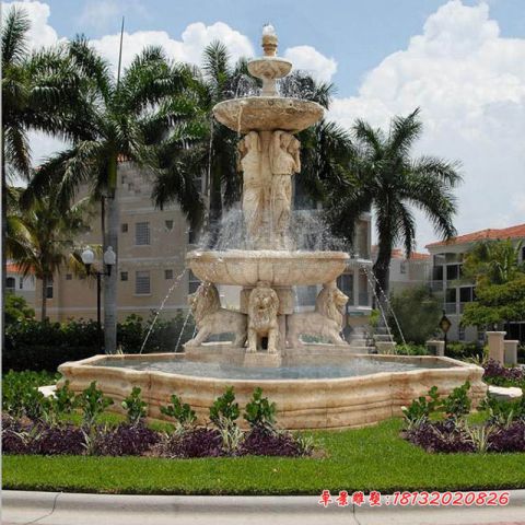 别墅欧式狮子喷泉石雕