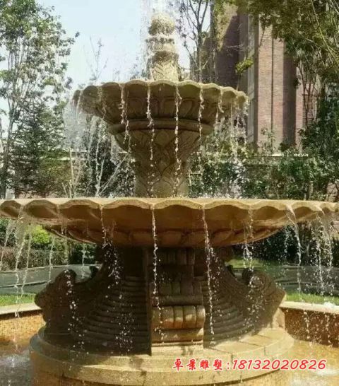 小区双层跌水盆喷泉石雕