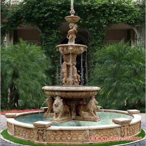 欧式三层狮子喷泉石雕