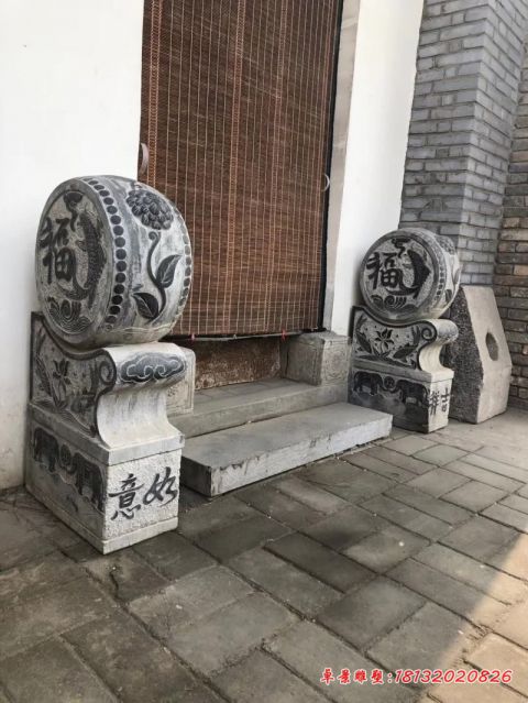 吉祥如意浮雕石门墩