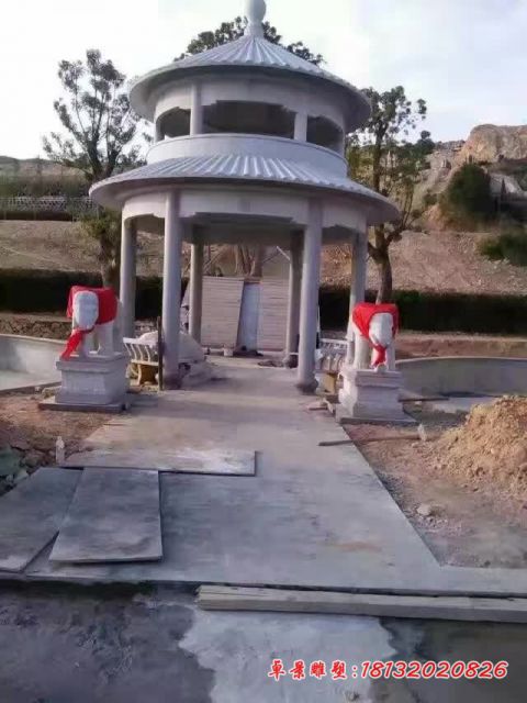 景区大理石圆顶双层凉亭石雕