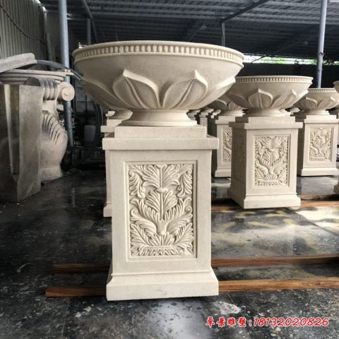 小区欧式图案花盆石雕