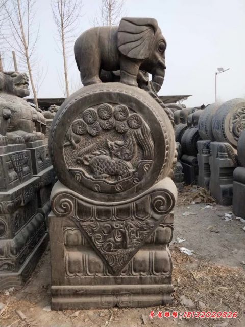 麒麟浮雕仿古大象门墩
