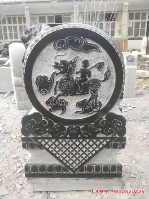 麒麟送子浮雕仿古石门墩