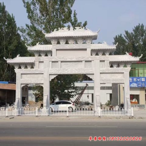 企业三门牌坊石雕