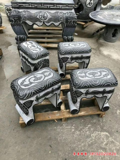 青石仿古方形桌凳石雕
