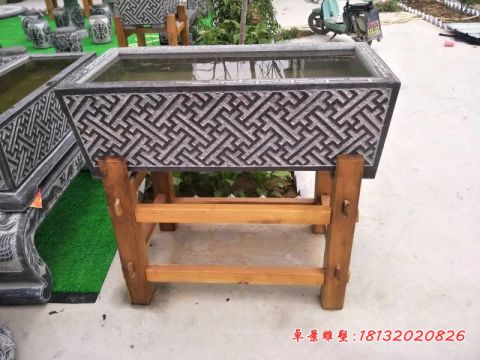 青石仿古方形鱼缸石雕