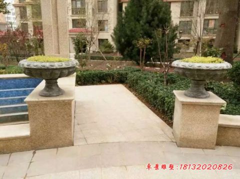 门前青石仿古花盆石雕