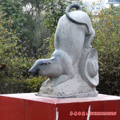 青石仿古老鼠石雕