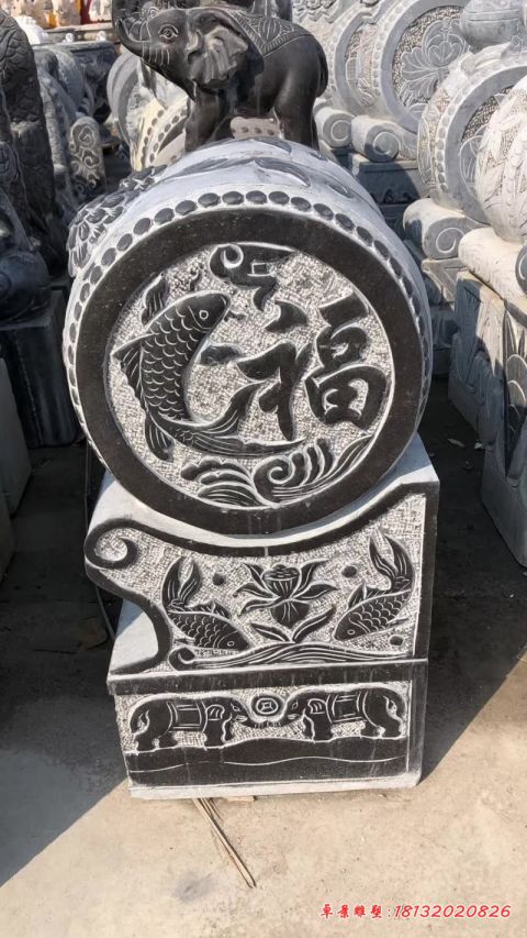 青石仿古福字小象石门墩