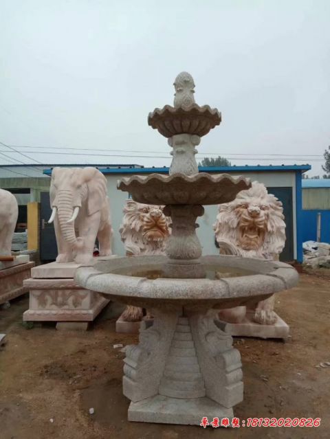 小区三层花岗岩石雕喷泉