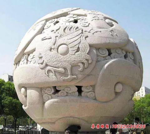 广场四大神兽浮雕圆球石雕